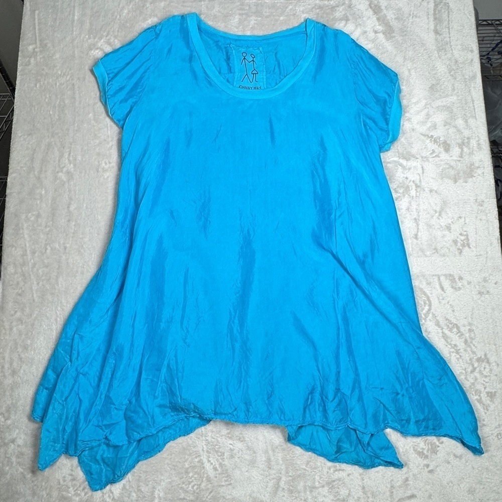 Vintage Johnny Was Pete & Greta Skylar Blue Longline Blue Short Sleeve Blouse S